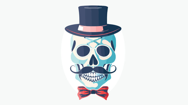 Skull wearing top hat and monocle with mustache and background