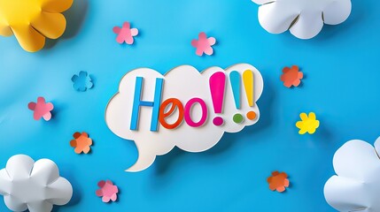 A colorful paper flower cloud with the word "Hoo!" written in the middle. Concept of joy and excitement, as the colorful flowers and the exclamation mark create a lively and cheerful atmosphere