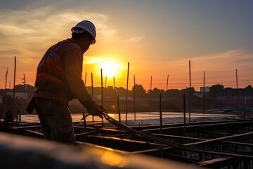 Fototapeta premium Construction Professional Working at Sunset