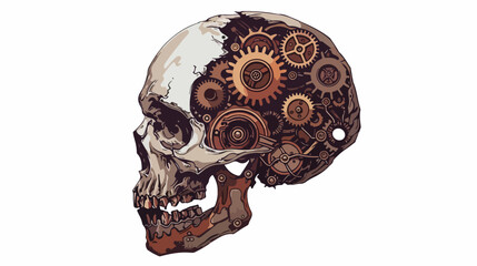 Skull with gears and cogs embedded in its surface rep