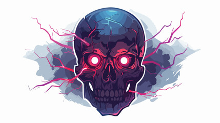 Skull with glowing red eyes and crackling lightning background