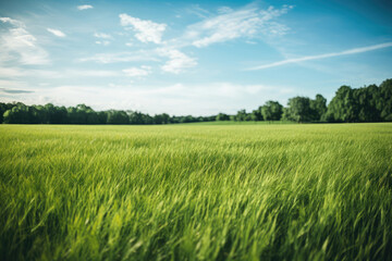 Fototapeta premium Serene Green Wheat Field and Clear Blue Sky