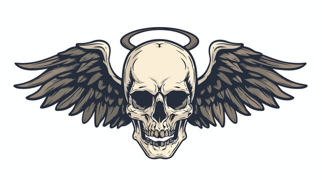 Skull with wings and halo reminiscent of an angelic 