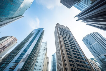 Urban Giants: Gazing Skyward in the Business District - obrazy, fototapety, plakaty