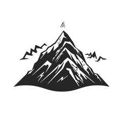 Mountain silhouette - vector icon. Rocky peaks. Mountains ranges. Black and white mountain icon