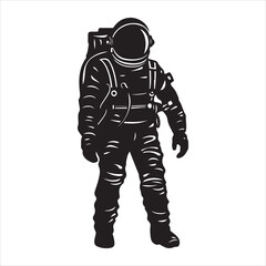 Astronaut in full gear silhouette clipart black and white