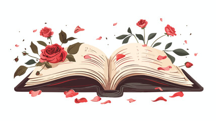 Spell Book with Roses flat vector isolated on white background