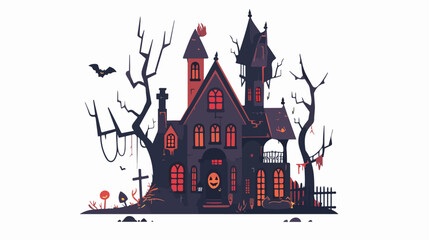 Spooky Halloween House flat vector isolated on white