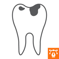 Caries line icon, outline style icon for web site or mobile app, dentistry and disease, tooth decay vector icon, simple vector illustration, vector graphics.