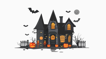 Fototapeta na wymiar Spooky Halloween House flat vector isolated on white