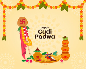 Happy Gudi Padwa festival celebration lunar New Year in Maharashtra of India creative poster or banner design