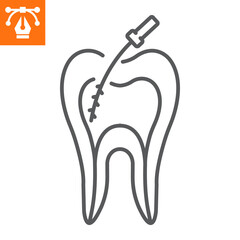 Dental root canal line icon, outline style icon for web site or mobile app, dentistry and treatment,root cleaning vector icon, simple vector illustration, vector graphics.