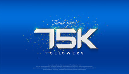 Followers number 75k. followers achievement celebration design.