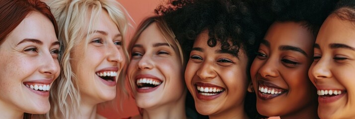 Obraz premium Portrait of young multiracial women standing together and smiling at camera