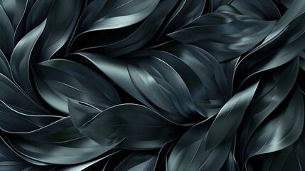 A close up of a black leafy plant with a dark background. The leaves are curled and twisted, giving the impression of a tangled mess. Concept of chaos and disorder - obrazy, fototapety, plakaty