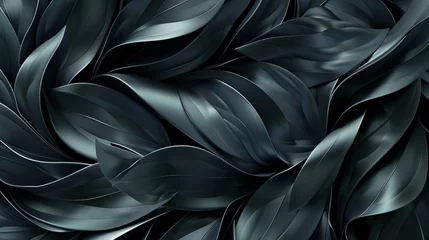 Fotobehang A close up of a black leafy plant with a dark background. The leaves are curled and twisted, giving the impression of a tangled mess. Concept of chaos and disorder © Dawid