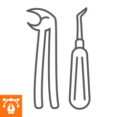 Dental tools line icon, outline style icon for web site or mobile app, dentistry and instrument, dental surgery tongs vector icon, simple vector illustration, vector graphics.