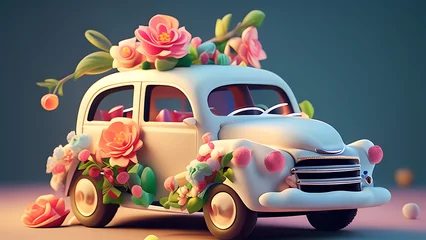 Meubelstickers car with flowers © Minky