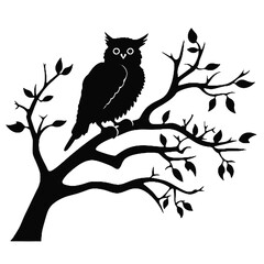 Fototapeta premium owl sitting on top of a tree branch Silhouette 