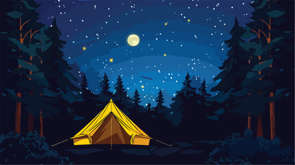 Tourist tent on the background of the night starry sky  - obrazy, fototapety, plakaty