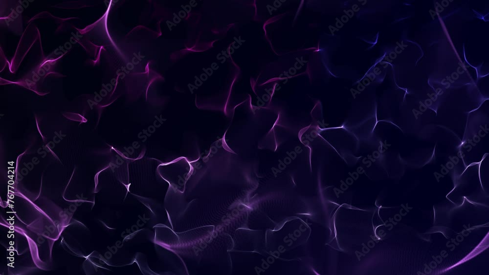 Poster purple fractal wave design: abstract seamless wallpaper with glowing particles and dynamic lines