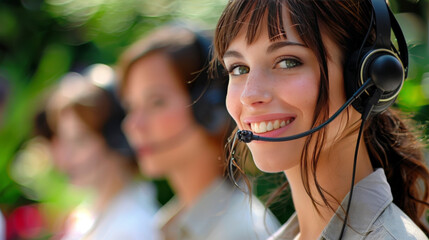 Call center, girl telephone operator, customer support