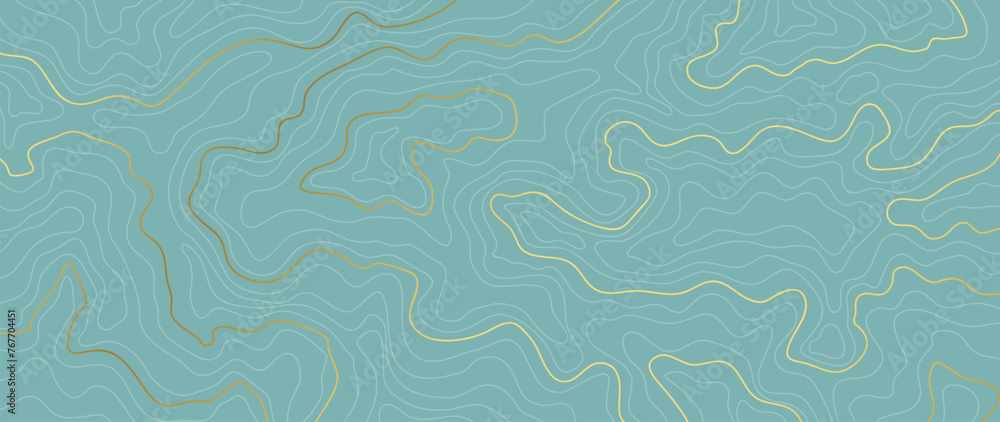Wall mural luxury gold abstract line art background vector. mountain topographic terrain map background with go