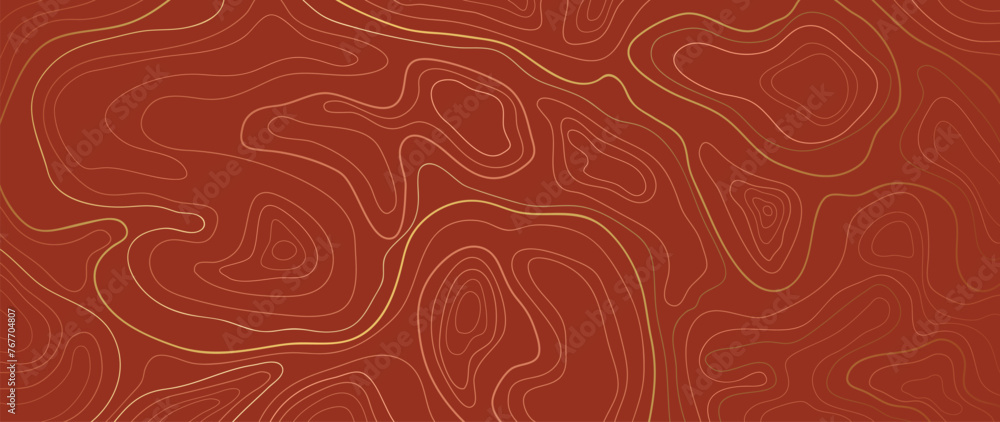 Wall mural luxury gold abstract line art background vector. mountain topographic terrain map background with go