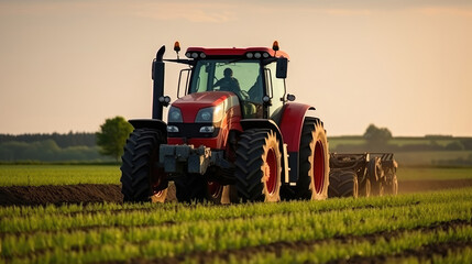 The Power of Modern Farming: Tractor at Sunset