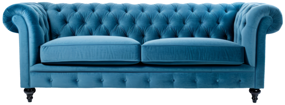 Blue sofa in frontal view with transparent background - Powered by Adobe