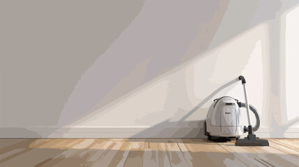 White Miele Power Line Eco Line vacuum cleaner on a wood  - obrazy, fototapety, plakaty