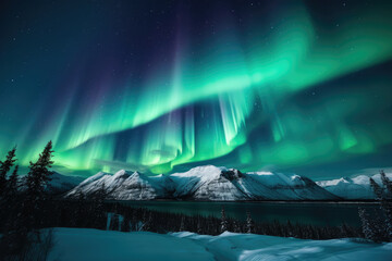 Breathtaking Aurora Borealis Display Over Snow-Capped Mountains
