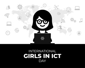 International Girls in ICT Day is celebrated on the fourth Thursday in April. Holiday concept. Template for background with banner, poster and card. Vector illustration.