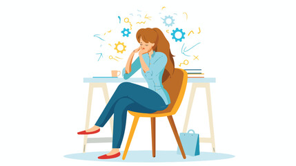 Woman sitting with stress attack vector illustration