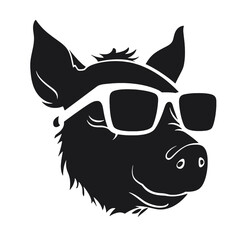 boar wearing sunglasses, vintage logo line art concept black and white color, hand drawn illustration