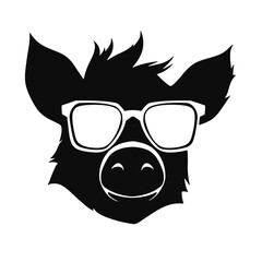 boar wearing sunglasses, vintage logo line art concept black and white color, hand drawn illustration
