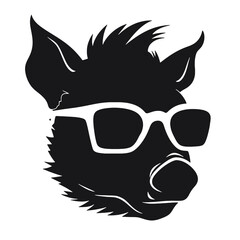 boar wearing sunglasses, vintage logo line art concept black and white color, hand drawn illustration