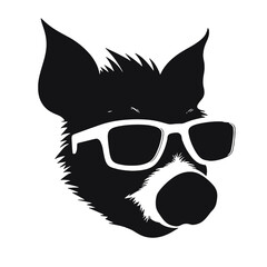 boar wearing sunglasses, vintage logo line art concept black and white color, hand drawn illustration
