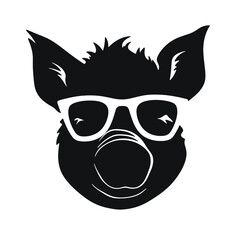 boar wearing sunglasses, vintage logo line art concept black and white color, hand drawn illustration