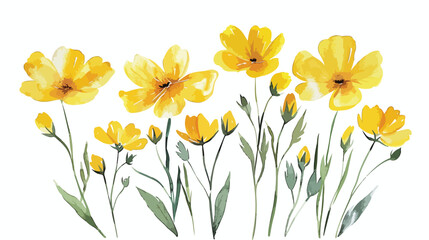 Yellow Flowers Watercolor flat vector