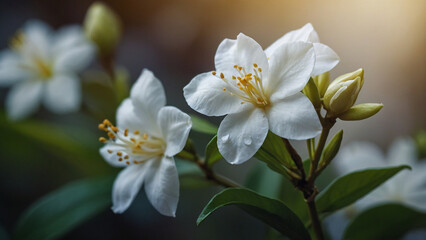 Obraz premium Beautiful jasmine flower blooming, beautiful scent of the flower spreads through the air