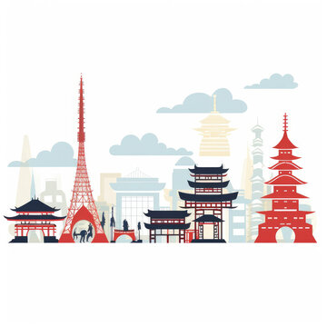 Illustrative Collage of Iconic Global Landmarks