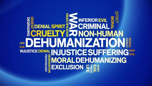 Dehumanization animated word cloud;text design animation tag kinetic typography seamless loop.