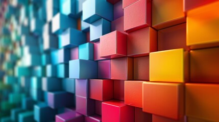 A colorful image of many small cubes with a bright pink and blue background. futuristic technology background