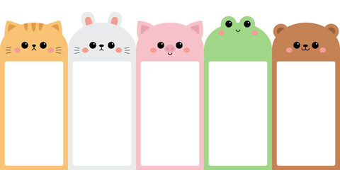 Cat kitten kitty, rabbit bunny hare, bear, pig, frog set. Paper sticker. Template for notebooks, schedule planners, checklists, cards, stationery, notepad sheet. Flat design White background Vector - 767709841