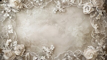A romantic lace frame background with a textured fabric look, great for a soft and delicate design.