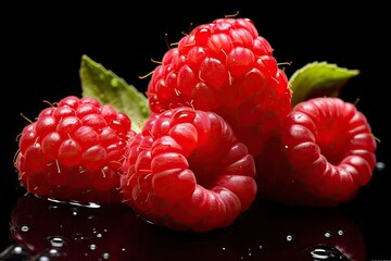 Fresh raspberries with water droplets close-up