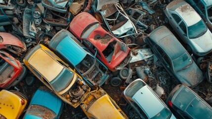 Abandoned cars in dirt lot
