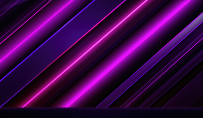 Purple colored horizontal and diagonal neon stripes with rainbow border on dark black background, in the style of dark pink and dark black, geometric line, monochromatic shadows, dense composition