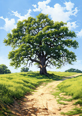 Single tree with nature and blue sky background